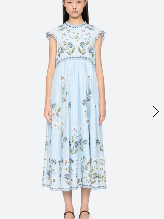 Sea New York Dresses & Skirts - SEA NEW YORK Audra Dress Light Blue Floral Embroidered Midi Dress,S